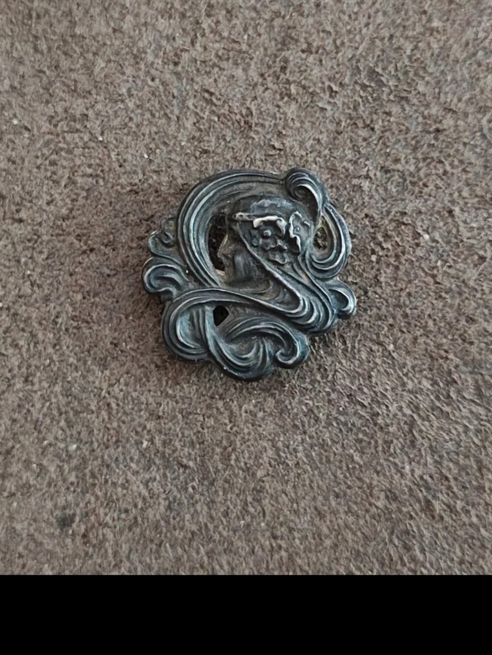 Antique 1900s Sterling Silver (Front) Maiden Swirling Hair Arabesque Pin - Picture 7 of 10